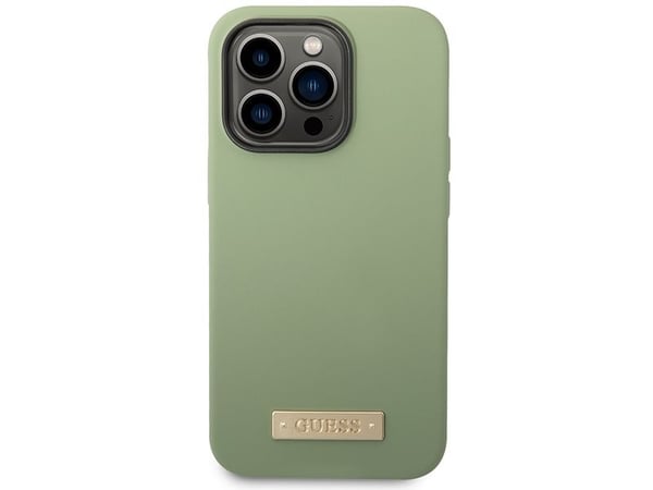 Guess hardt deksel til iPhone 14 Pro Max 6,7 GUHMP14XSBPLA khaki – Liquid Silicone Logo Plate MagSafe