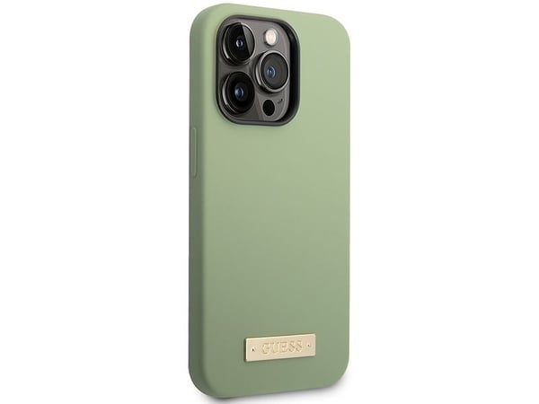 Guess hardt deksel til iPhone 14 Pro Max 6,7 GUHMP14XSBPLA khaki – Liquid Silicone Logo Plate MagSafe