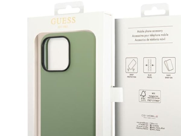 Guess hardt deksel til iPhone 14 Pro Max 6,7 GUHMP14XSBPLA khaki – Liquid Silicone Logo Plate MagSafe
