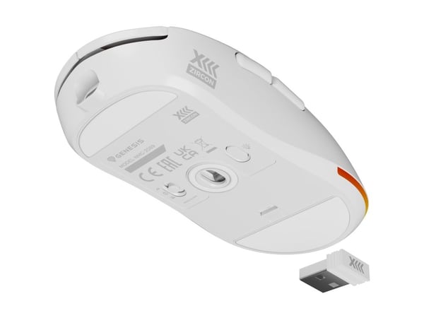 Genesis Zircon XIII Custom - Mus - optisk - 7 knapper - kablet, trådløs - USB-C, 2.4 GHz, USB-A - USB trådløs mottaker - hvit - hengeboks