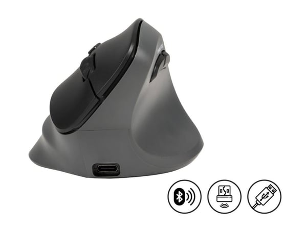 BakkerElkhuizen PRF Pro - Vertikal mus - ergonomisk - høyrehendt - optisk - 8 knapper - trådløs, kablet - 2.4 GHz, USB-C, Bluetooth 5.2 - mørk grå,...