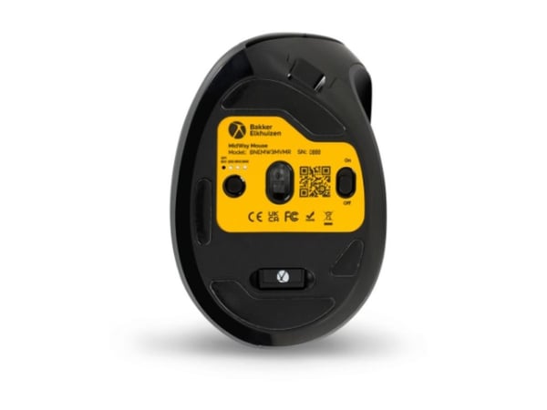 BakkerElkhuizen MidWay - Vertikal mus - ergonomisk - høyrehendt - optisk - 7 knapper - trådløs, kablet - 2.4 GHz, USB-C, Bluetooth 5.2 - mørk grå, ...