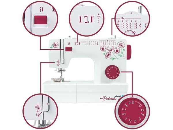 Lucznik POLONIA 2018, Rød, Hvit, Semi-automatisk symaskin, Overlock / Overkast, Sying, 4 Steg, 5 mm, Rotasjon