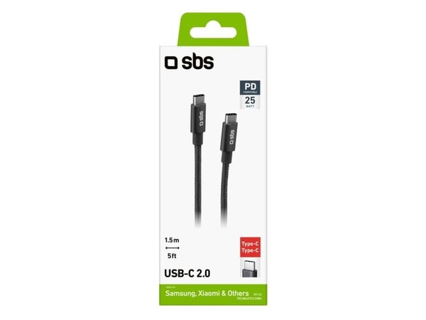 SBS TECABLETCC20BK, 1,5 m, USB C, USB C, USB 2.0, Lajittelu
