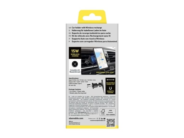 SBS TESUPPMAG15WVENT, Automaattinen, Savukkeensytytin, Langaton lataus, Musta