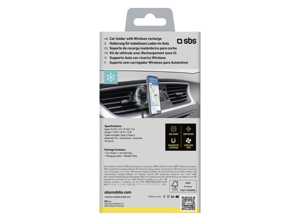 SBS TESUPFANWIR15W, Automatisk, USB, Trådløs lading, Sort