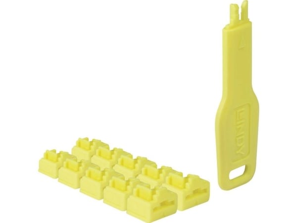 Lindy 47900, Portblokkering + nøkkel, RJ-45, Gult, Akrylonitril-butadien-styren (ABS), 10 stykker, Polybag