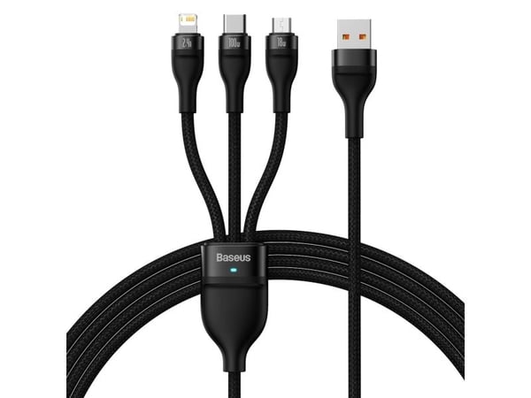 Baseus Flash Series II-kabel USB til USB Type-C/Lightning/micro USB 100 W 1,2 m svart (CASS030001)
