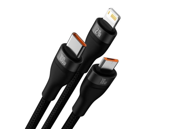 Baseus Flash Series II-kabel USB til USB Type-C/Lightning/micro USB 100 W 1,2 m svart (CASS030001)