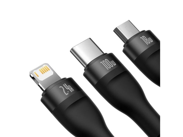 Baseus Flash Series II-kabel USB til USB Type-C/Lightning/micro USB 100 W 1,2 m svart (CASS030001)