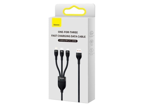 Baseus Flash Series II-kabel USB til USB Type-C/Lightning/micro USB 100 W 1,2 m svart (CASS030001)