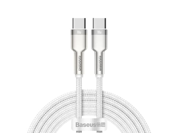 Baseus 6953156202375, 2 m, USB C, USB C, USB 2.0, 0,48 Gbit/s, Sølv, Hvit