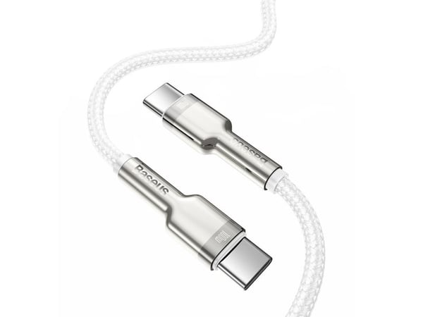 Baseus 6953156202375, 2 m, USB C, USB C, USB 2.0, 0,48 Gbit/s, Sølv, Hvit