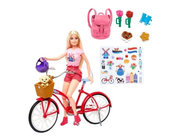 Barbie Pink Passport Holland-dockset med cykel, kläder och resetillbehör, Modedocka, Honkoppling, 3 År, Flicka, 330 mm, 500 g