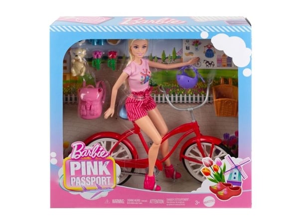 Barbie Pink Passport Nederland-dukkesett med sykkel, klær og reisetilbehør, Motedukke, Hunkjønn, 3 år, Jente, 330 mm, 500 g