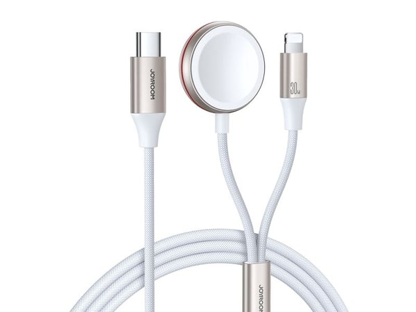 Joyroom 2 i 1 Lightning-kabel og induktiv lader for Apple Watch, 1,5 m, hvit (S-IW011)