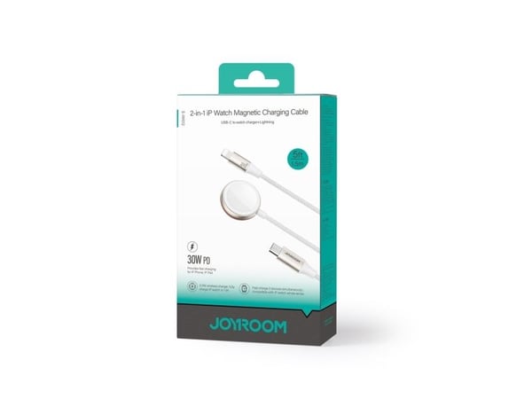 Joyroom 2 i 1 Lightning-kabel og induktiv lader for Apple Watch, 1,5 m, hvit (S-IW011)