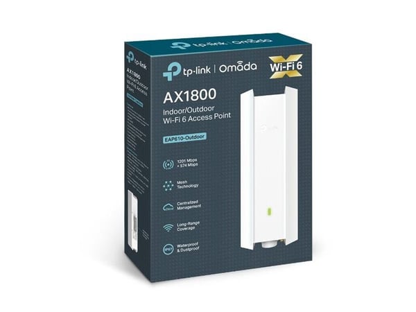TP-Link EAP610-OUTDOOR, 1201 Mbit/s, 10,100,1000 Mbit/s, IEEE 802.11a, IEEE 802.11ac, IEEE 802.11ax, IEEE 802.11b, IEEE 802.11g, IEEE 802.11n, WEP,...