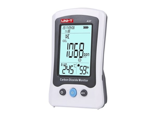 CO2-måler for rom 400–5000ppm; fukt 0–99%; -10 til 50°C UNI-T