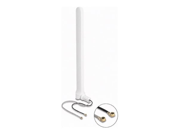 Delock WiFi 6 kaksoisantenni 2 x I-PEX Inc, MHF I liitin 2 - 5 dBi 17 cm suuntaamaton, kallistusliitännällä valkoinen