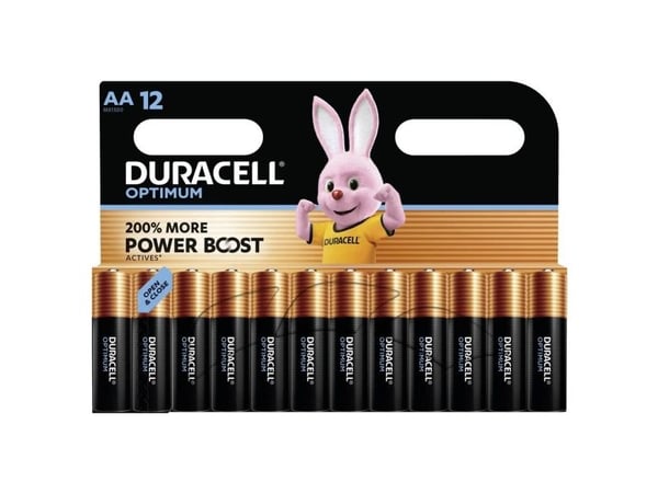 Duracell Optimum AA, Engangsbatteri, AA, Alkalinsk, 12 stykker, Hengende boks, Sylindriske