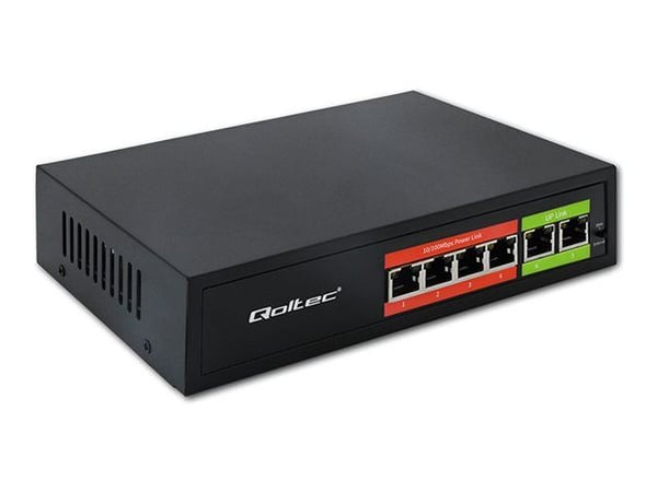Qoltec - Switch - ikke-styrt - 8 x 10/100 (PoE) + 2 x 10/100 (opplink) - stasjonær - PoE (65 W)
