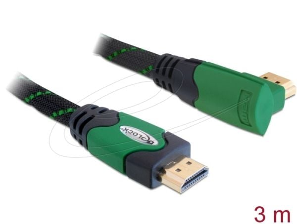 Delock High Speed HDMI with Ethernet - HDMI-kabel med Ethernet - HDMI hann til HDMI hann - 3 m - rettvinklet kontakt