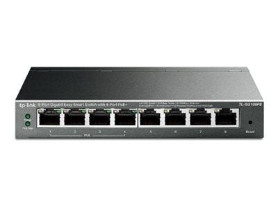 TP-Link Easy Smart TL-SG108PE - V2 - switch - smart - 4 x 10/100/1000 (PoE) + 4 x 10/100/1000 - skrivbordsmodell - PoE (55 W)