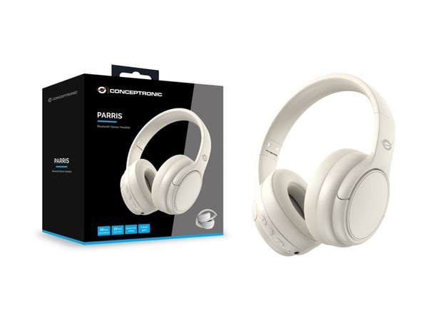 Conceptronic Parris - Hodesett - full størrelse - Bluetooth - trådløs - 3,5 mm jakk - kremfarget