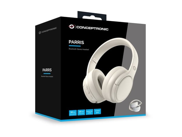 Conceptronic Parris - Hodesett - full størrelse - Bluetooth - trådløs - 3,5 mm jakk - kremfarget