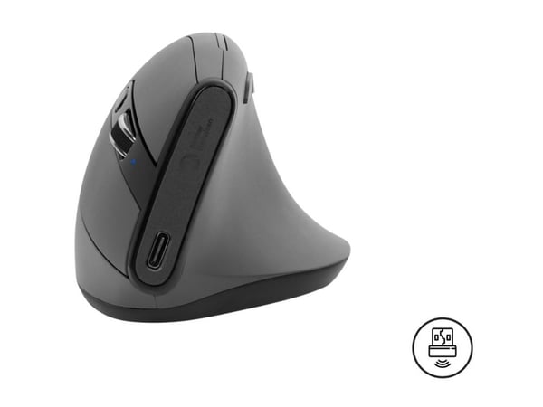 BakkerElkhuizen Grip Pro - Vertikal mus - ergonomisk - høyrehendt - optisk - 6 knapper - trådløs, kablet - USB-A, 2.4 GHz - mørk grå, svart, gul