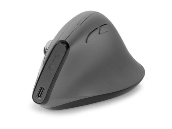 BakkerElkhuizen Grip Pro - Vertikal mus - ergonomisk - högerhänt - optisk - 6 knappar - trådlös, kabelansluten - USB-A, 2.4 GHz - mörkgrå, svart, gul