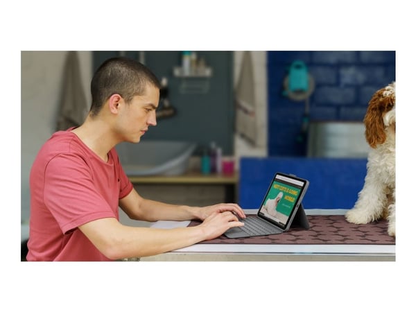 Logitech Combo Touch - Tastatur og folioveske - med styrepute - bakgrunnsbelyst - Apple Smart connector - AZERTY - Fransk - Oxford-grå - for Apple ...