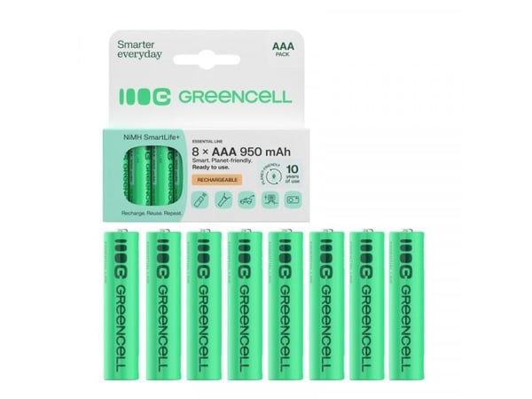 8x oppladbare batterier AAA R3 950mAh Ni-MH grønne celle ladebatterier