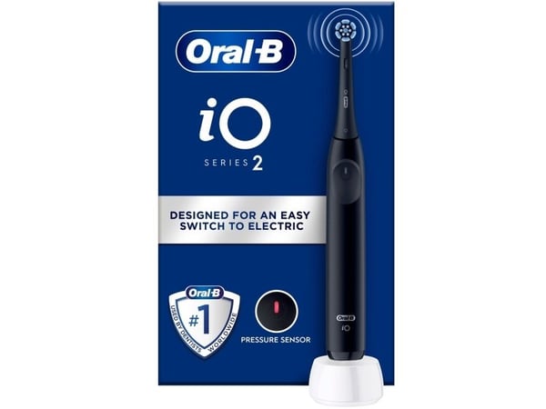 Oral-B iO 2, Voksen, Roterende Tannbørste, Daglig stell, Sensitiv / Myk, Super sensitive, Sort, 2 min, Batteri