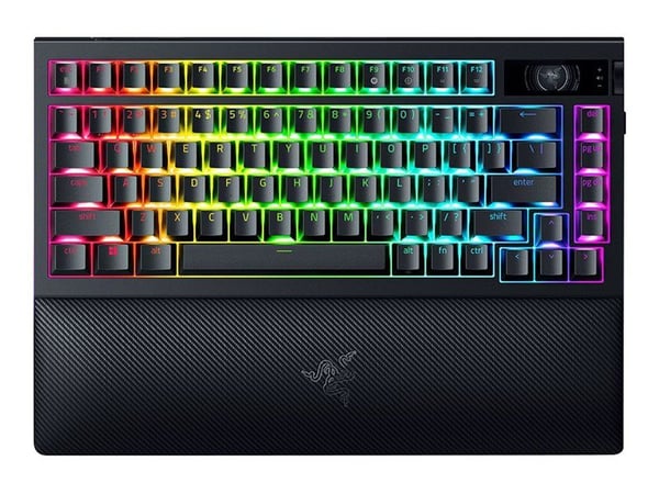 Razer BlackWidow V4 Pro - Tastatur - 75% - med OLED display, roterende koder - bakgrunnsbelyst - trådløs - USB-C, 2.4 GHz, Bluetooth 5.1 - QWERTY -...