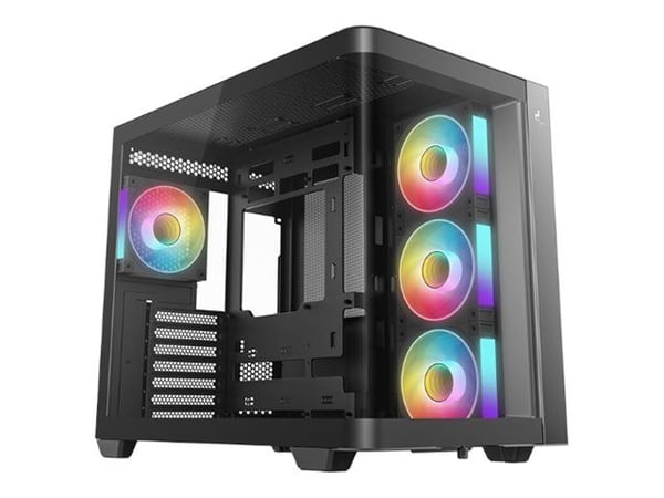 DeepCool CG530U 4F - Mid tower - ATX - genomskinlig sidopanel (härdat glas) - ingen strömförsörjning (ATX / PS/2) - svart - USB/ljud
