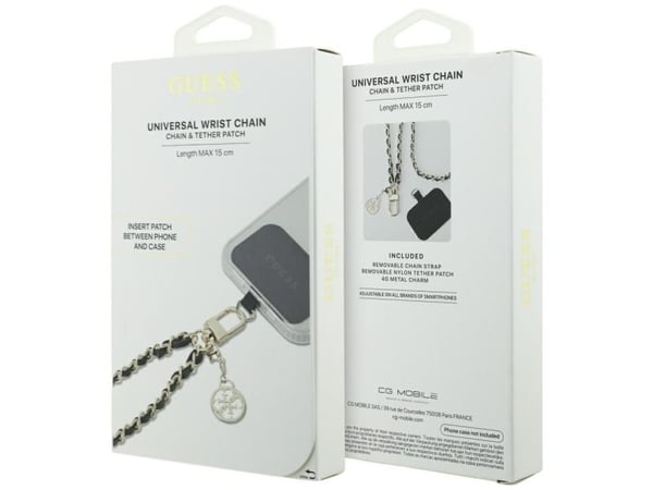 Guess GUOUCHSAMC4K Universalveske med håndleddsstropp - svart Saffiano-kjede 4G Charm