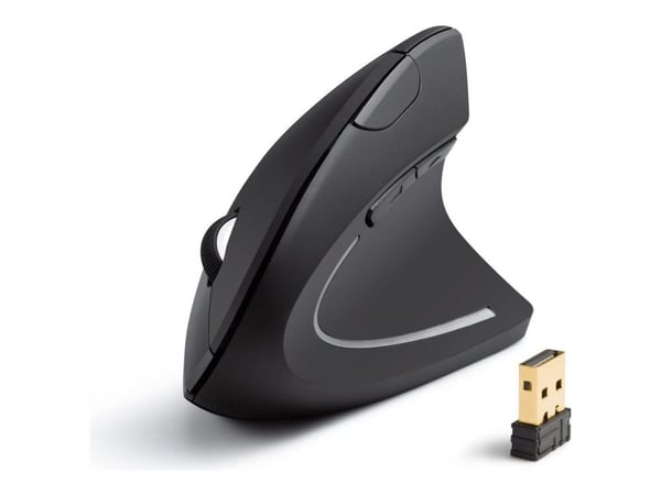 Anker Vertical Ergonomic - Vertikal mus - optisk - 5 knapper - trådløs - 2.4 GHz - USB trådløs mottaker - svart