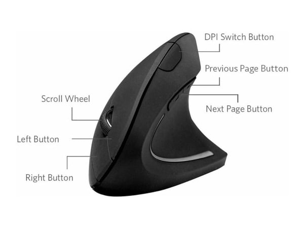 Anker Vertical Ergonomic - Vertikal mus - optisk - 5 knapper - trådløs - 2.4 GHz - USB trådløs mottaker - svart