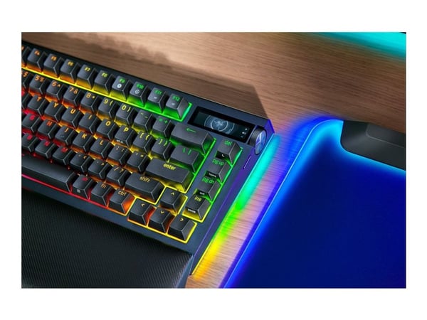 Razer BlackWidow V4 Pro - Tastatur - 75% - med OLED display, command dial - bakgrunnsbelyst - trådløs - USB-C, 2.4 GHz, Bluetooth 5.1 - QWERTY - US...