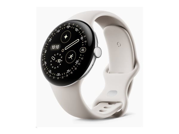 Google Pixel Watch 4 - 45 mm - polerat silver aluminium - smart klocka med aktivt band - fluoroelastomer med mjukt beröringsskikt - porslin - bands...
