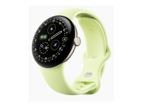 Google Pixel Watch 4 - 41 mm - sjampagnegull-aluminium - smartklokke med aktivt bånd - fluorelastomer med myk berøringsoverflate - lemongrass - bån...