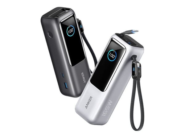 Anker - Varavirtalähde - sisäänrakennettu sisäänvedettävä kaapeli - 25000 mAh - 165 wattia - pehmeä