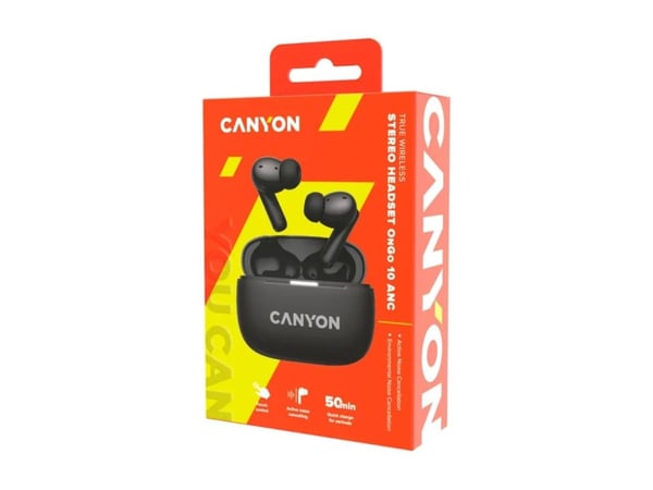Canyon OnGo 10 TWS-10 - True wireless-hodetelefoner med mikrofon - i øret - Bluetooth - aktiv støydemping - svart