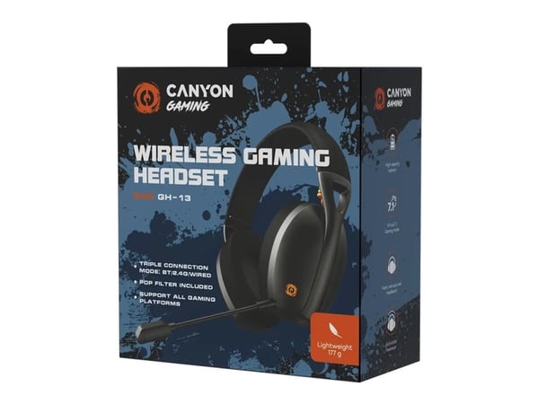 Canyon Ego GH-13 - Hörlurar med mikrofon - fullstorlek - Bluetooth/radiofrekvens 2,4 GHz - kabelansluten, trådlös - USB-C - svart