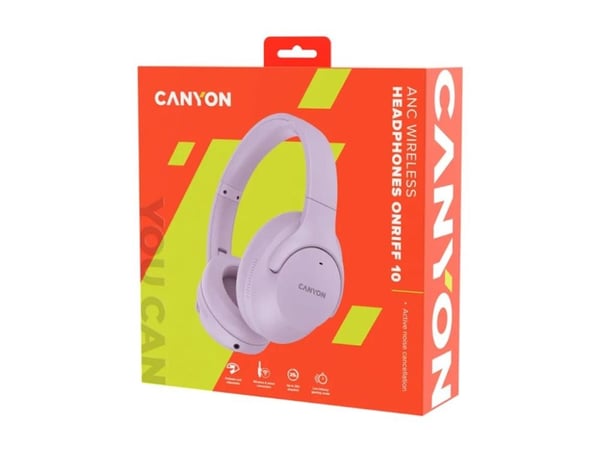 Canyon OnRiff 10 - Hodetelefoner med mikrofon - full størrelse - Bluetooth - kablet, trådløs - aktiv støydemping - 3,5 mm jakk - purpur