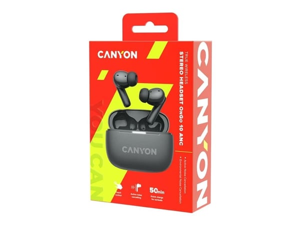 Canyon OnGo 10 TWS-10 - True wireless-hodetelefoner med mikrofon - i øret - Bluetooth - aktiv støydemping - mørk grå