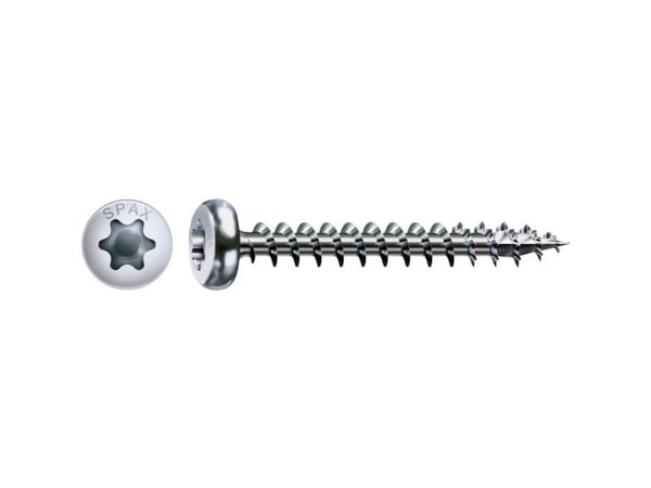 SPAX 0201010400403, Skru, Metall, Zink, Tre, Panorama-hode, Torx, Metallisk