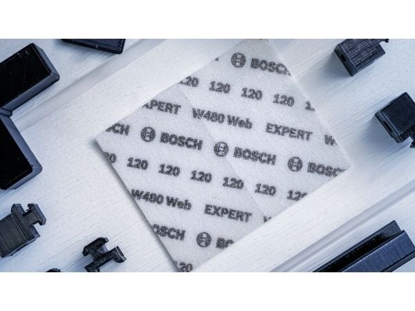 Bosch W480, Slipeark, Finkornet, P180, Etterbehandling, Malingsfjerning, Metall, Maling, Plast, Tre, Hvit